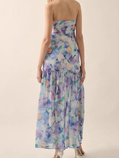 Strapless Floral Maxi Dress with Side Slit