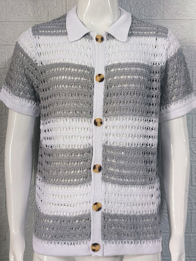 Men's Button Down Collared Neck Contrast Openwork Shirt Style