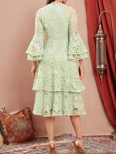 Lace Layered Flare Sleeve Dress