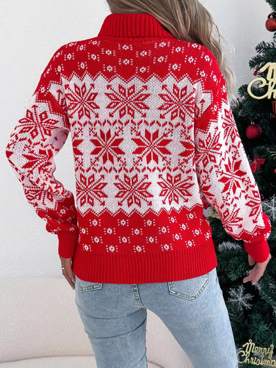 Christmas Snowflake Turtleneck Long Sleeve Sweater