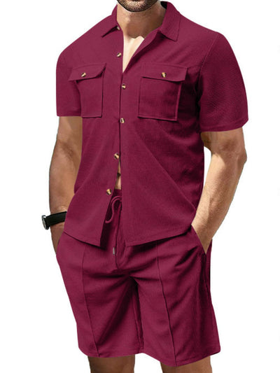 Men's Full Size Button Down Short Sleeve Top and Shorts Set Plus Size for Summer Style