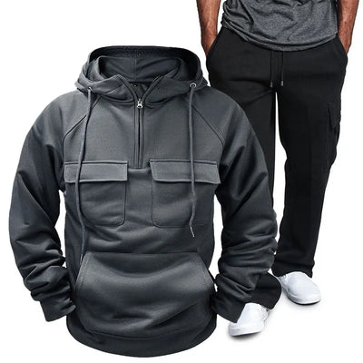 Men's Full Size Pocketed Drawstring Hoodie and Pants Set Plus Size