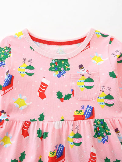 Children's Christmas Print Long Sleeve Casual Dress