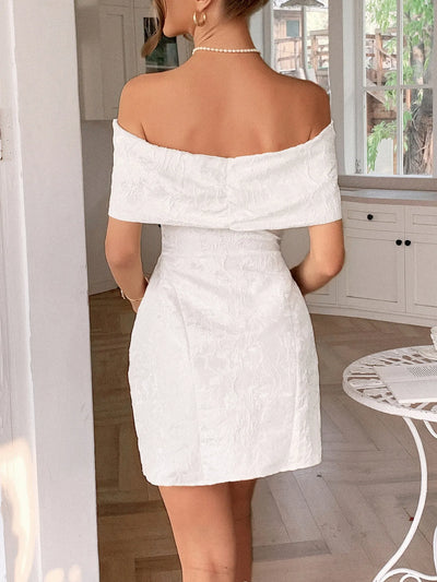 Bow Off-Shoulder Textured Mini Dress