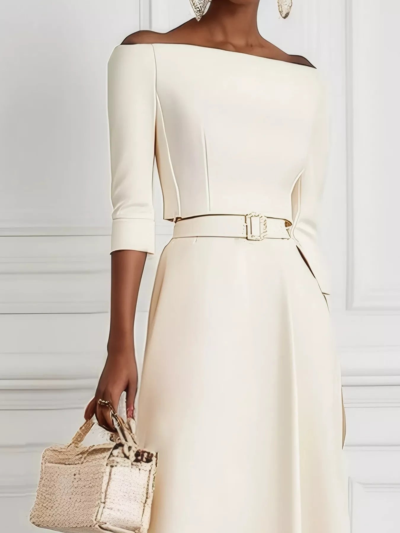 Elegant Off-Shoulder Belted Maxi Dress