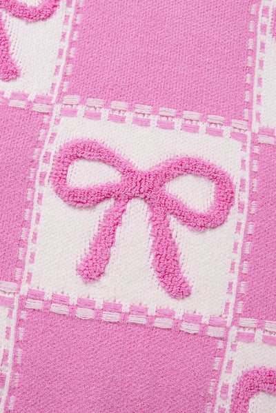 Cozy Soft Pink Bow Round Neck Long Sleeve Sweater