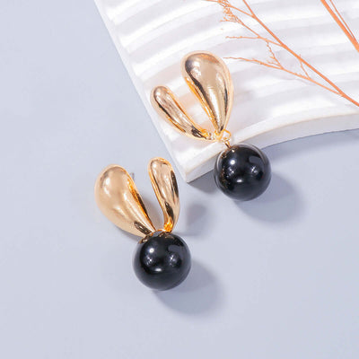 Gold Bunny Ears: Playful Alloy Drip Oil Earrings for Style
