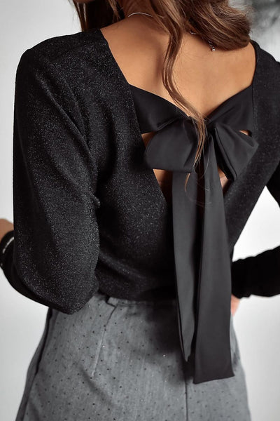 Elegant Bowknot V-Neck Blouse in Shimmering Red Fabric