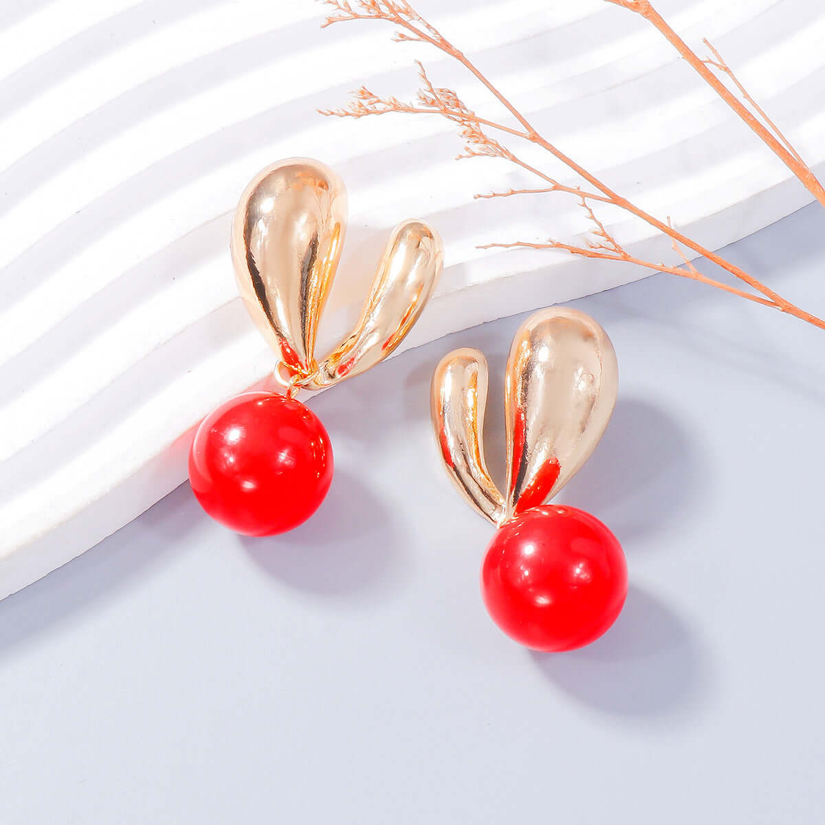 Gold Bunny Ears: Playful Alloy Drip Oil Earrings for Style