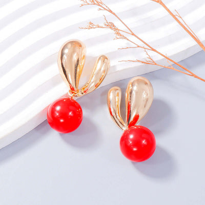 Gold Bunny Ears: Playful Alloy Drip Oil Earrings for Style