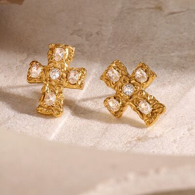 Elevate Your Style with 18K Gold-Plated Zircon Cross Earrings
