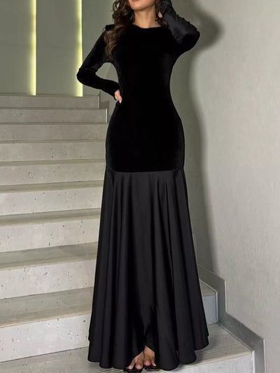 Round Neck Long Sleeve Maxi Dress