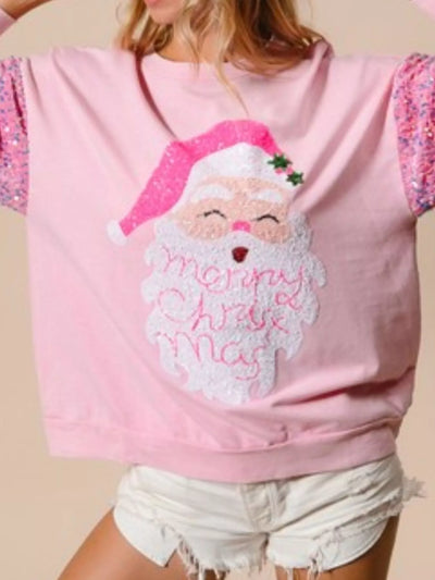 Christmas Theme Sequin Long Sleeve Sweatshirt