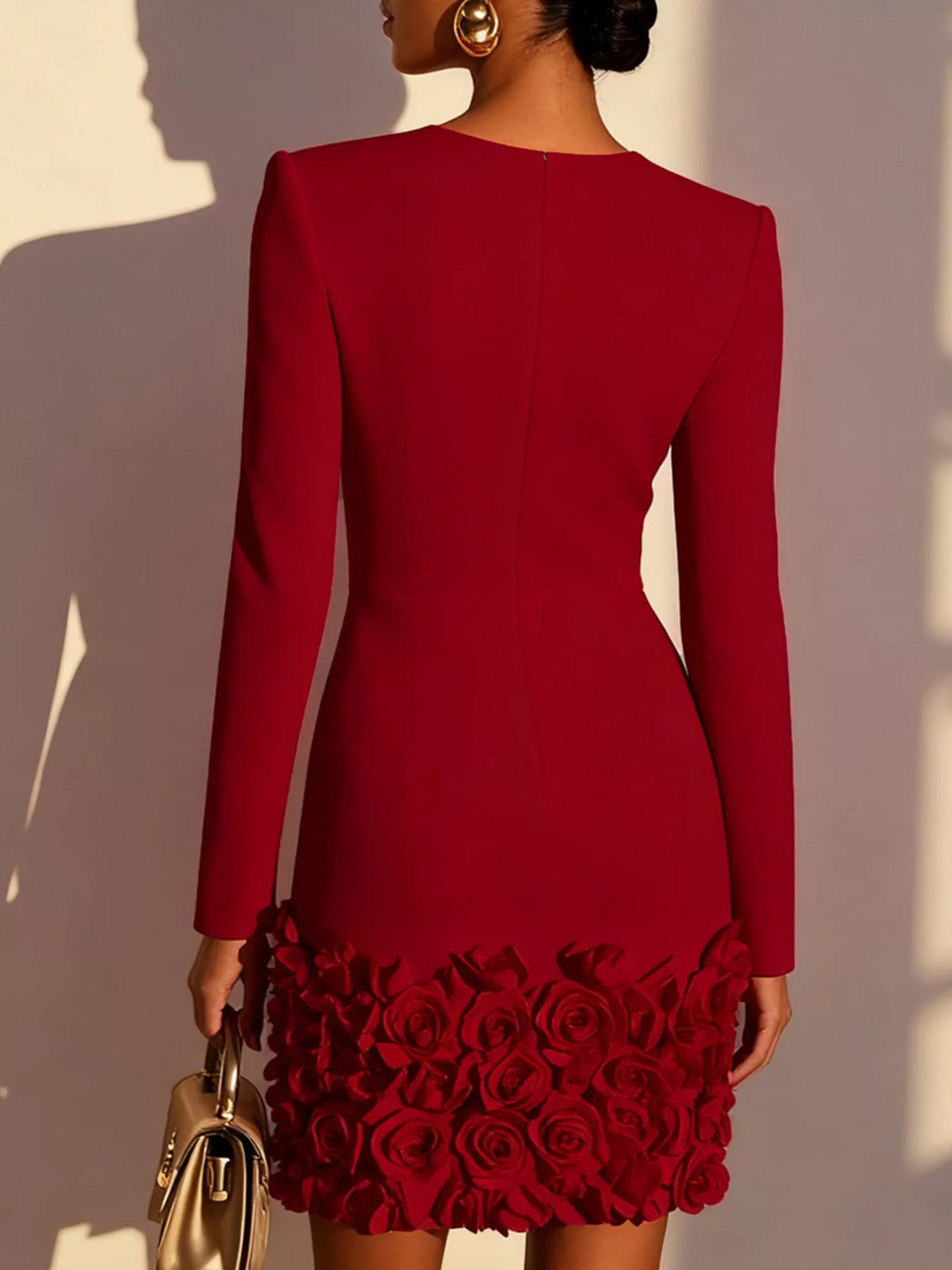 V-Neck Dress with Rose Embellishment