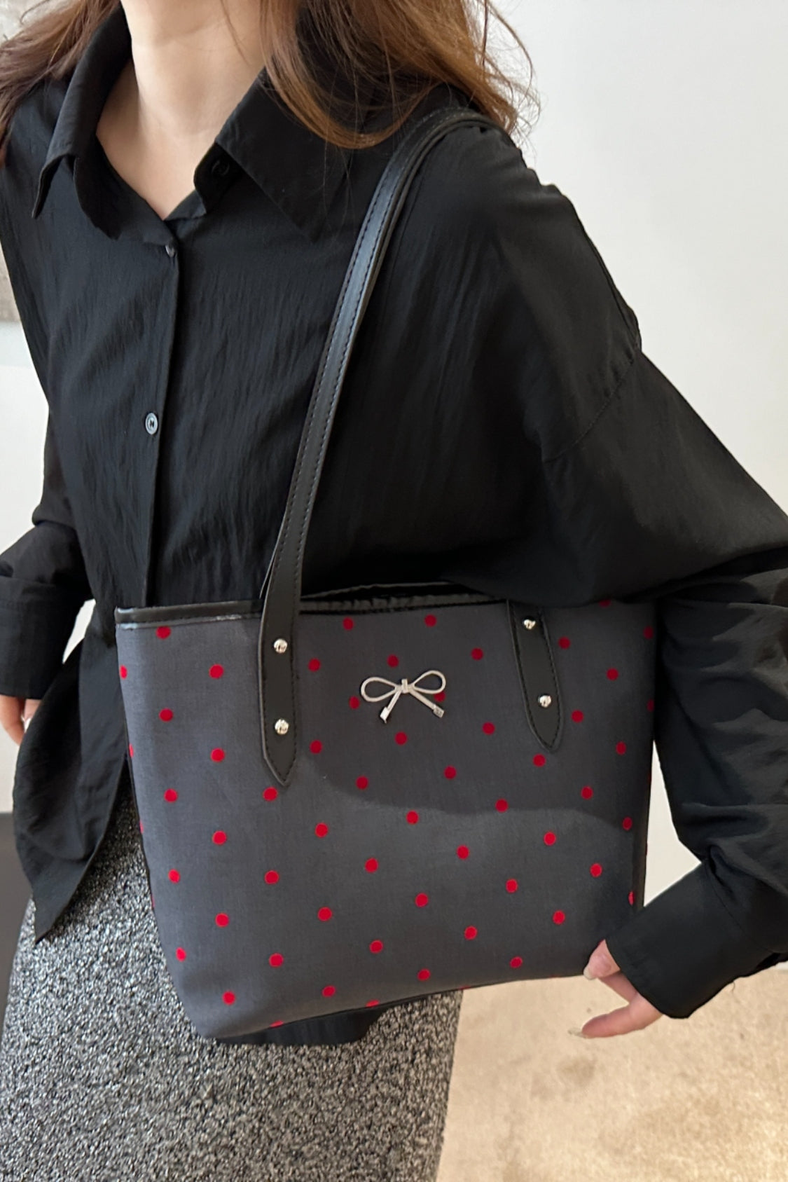 Stylish Bow Trim Polyester Tote Bag for Everyday Use