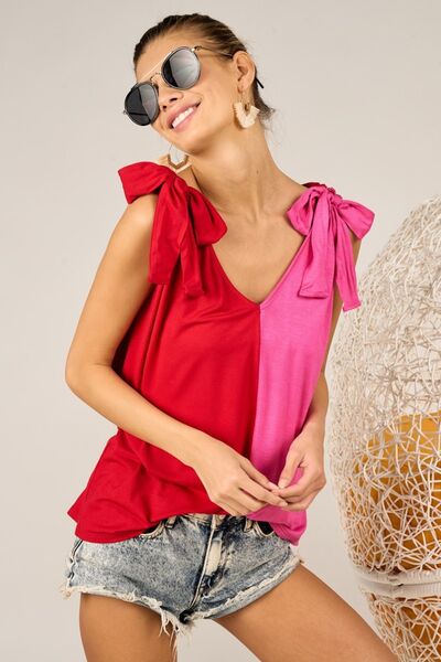 BiBi Shoulder Ribbon Tank: Vibrant, Trendy, and Fashion-Forward