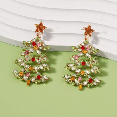 Christmas Tree Earrings with Rhinestones