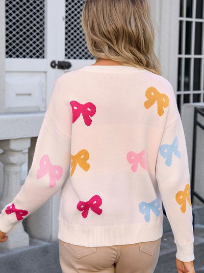 Colorful Bow Graphic Sweater - Casual, Trendy & Comfortable Fit