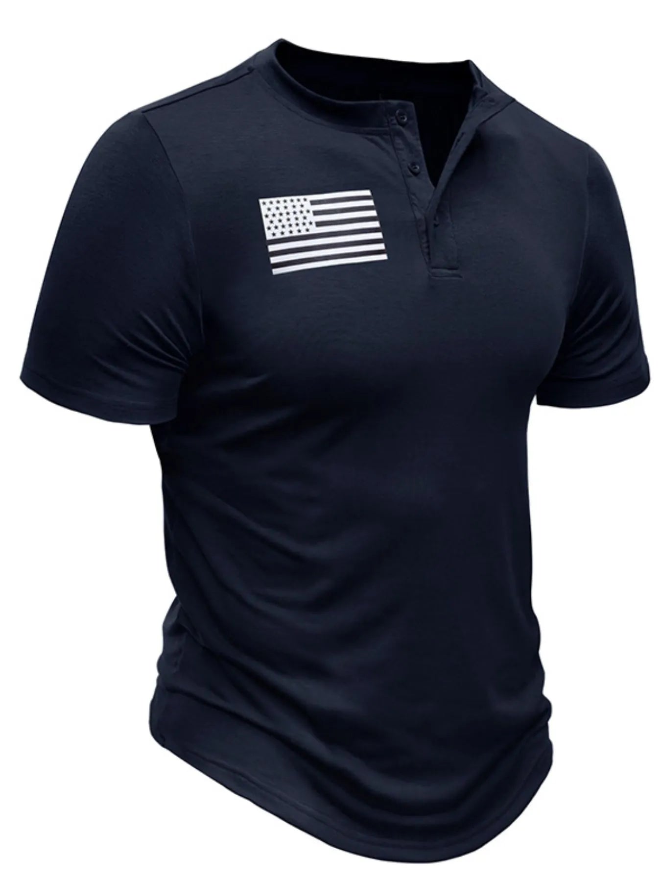 Men's American Flag Short Sleeve Henley Top