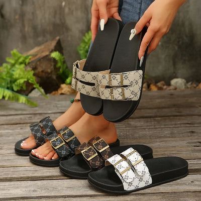 Open Toe Double Buckle Sandals