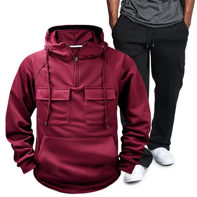 Men's Full Size Pocketed Drawstring Hoodie and Pants Set Plus Size