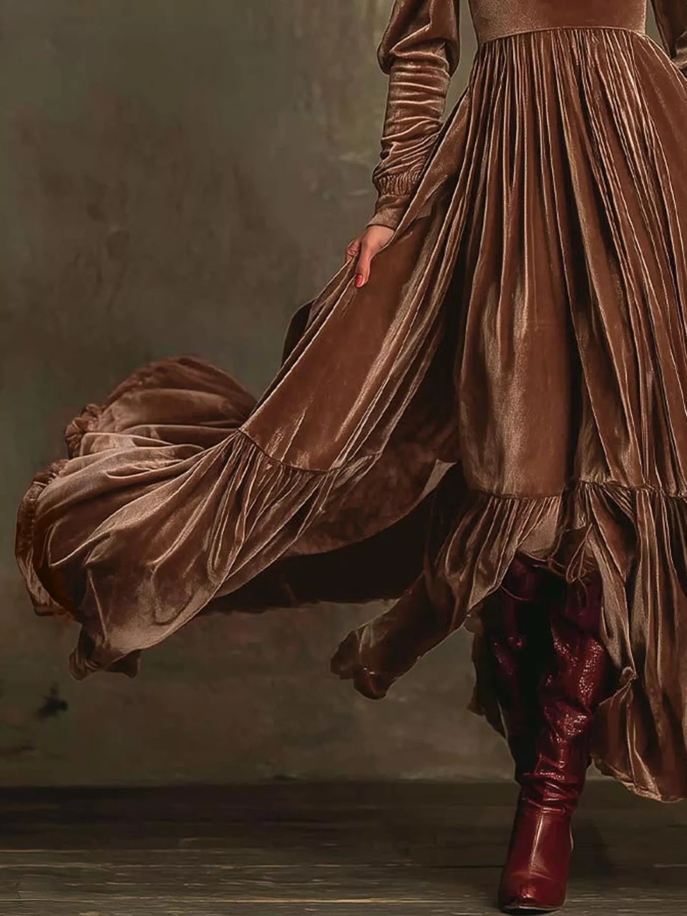 Ruffled Hem Long Sleeve Dress