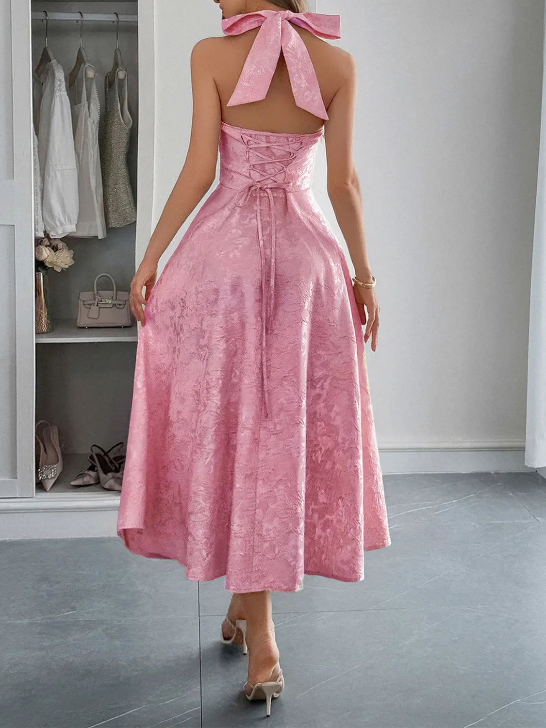 Halter Neck Midi Dress with Pockets