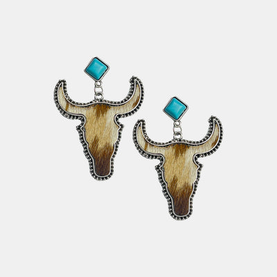 Western Boho Chic Turquoise Bull Head Dangle Earrings