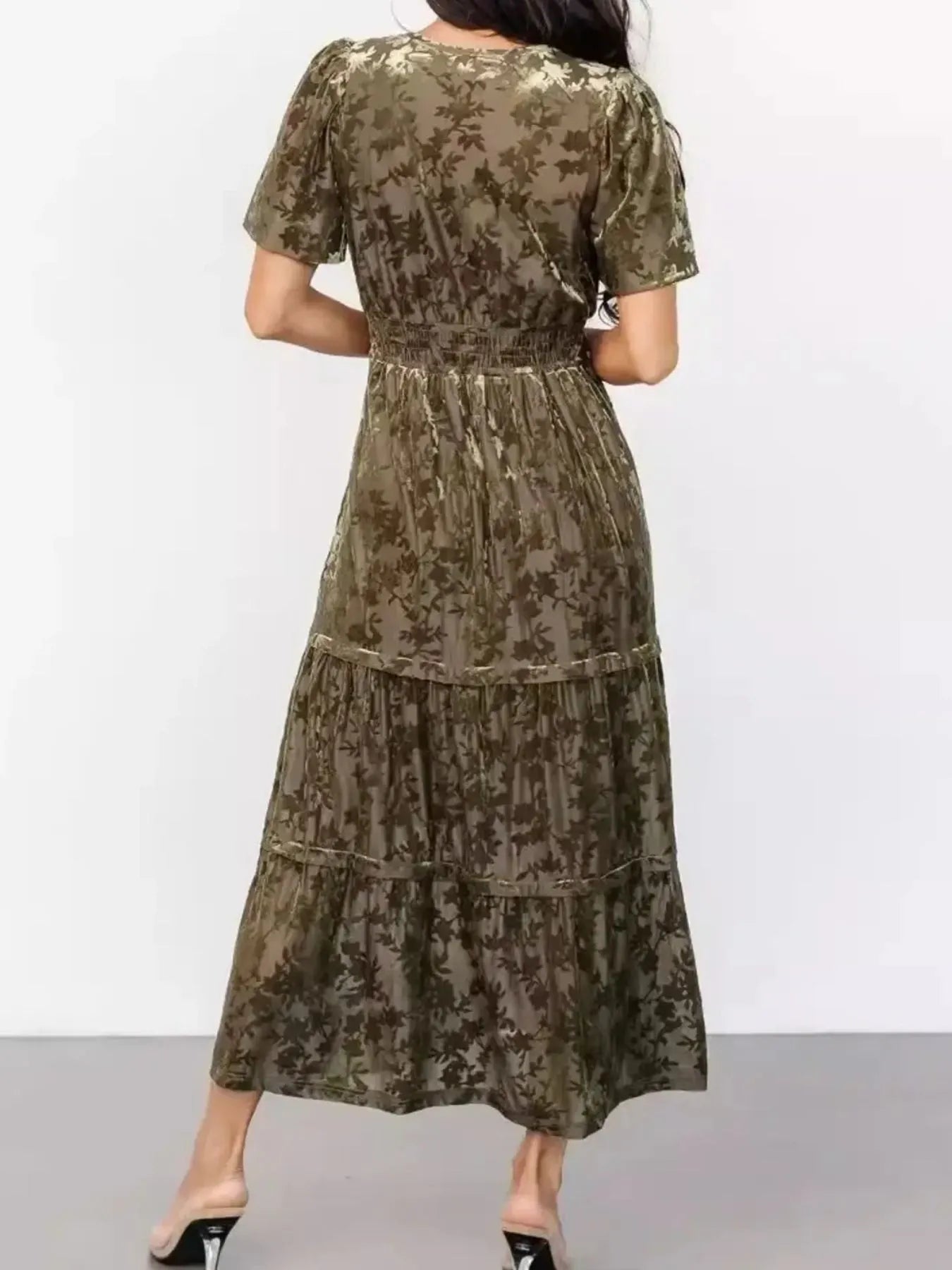 Notched Short Sleeve Tiered Dress