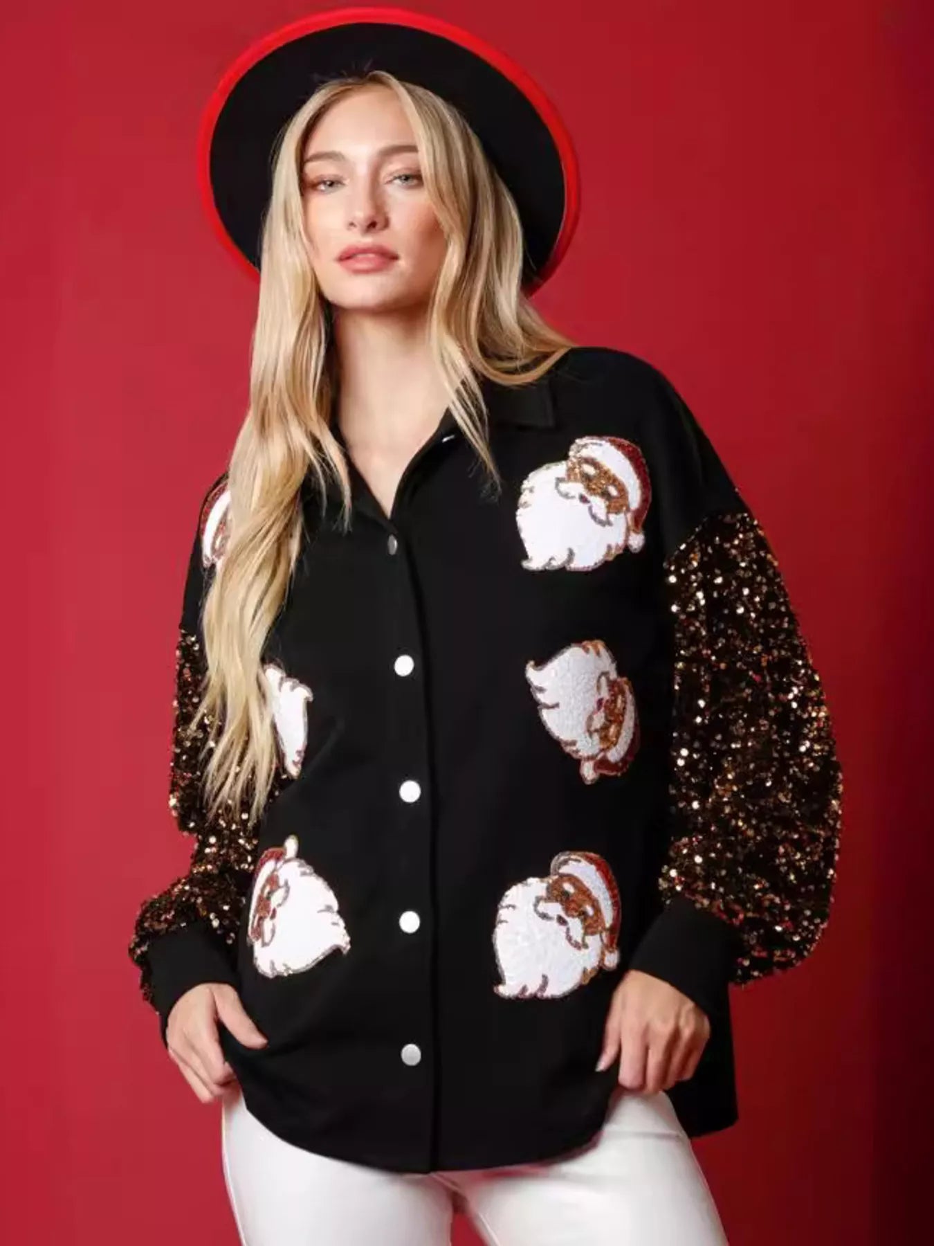 Christmas Santa Sequin Long Sleeve Shirt