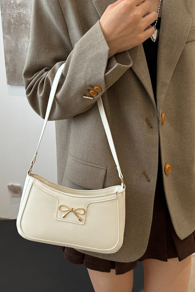 Trendy Bow Trim PU Leather Shoulder Bag in Rich Brown