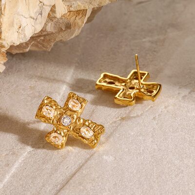 Elevate Your Style with 18K Gold-Plated Zircon Cross Earrings