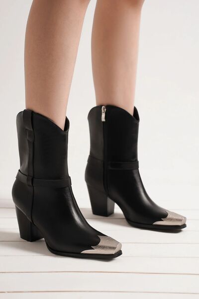 Stylish Faux Leather Ankle Boots with Edgy Metal Toe