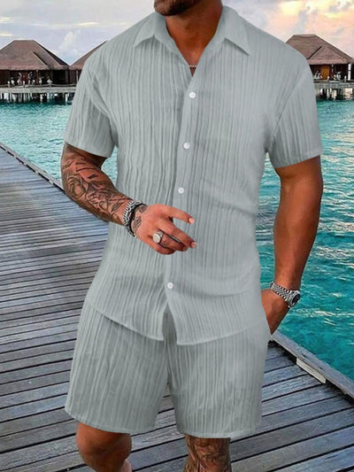Men's Full Size Button Down Short Sleeve Shirt and Shorts Set Plus Size for Summer Style