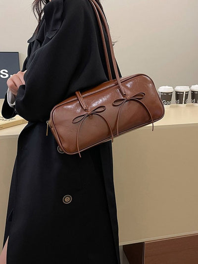 Stylish PU Leather Bow Trim Shoulder Bag for Any Occasion