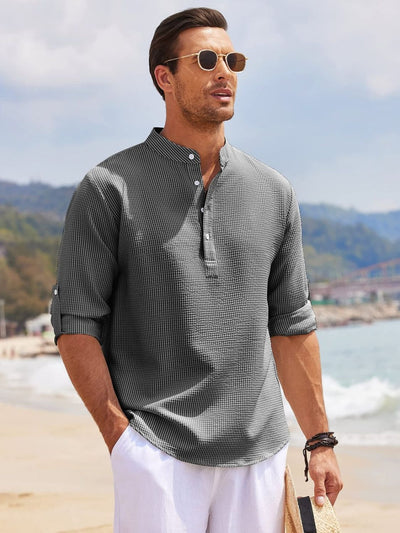 Men's Full Size Half Button Long Sleeve Shirt Plus Size Fashion