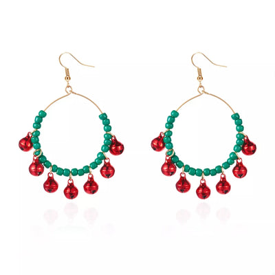 Christmas Beaded Hoop Earrings with Jingle Bells