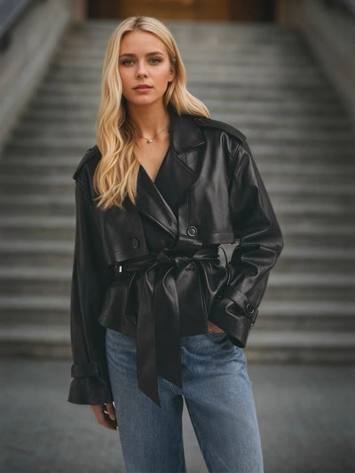 Leather Belted Trench Jacket