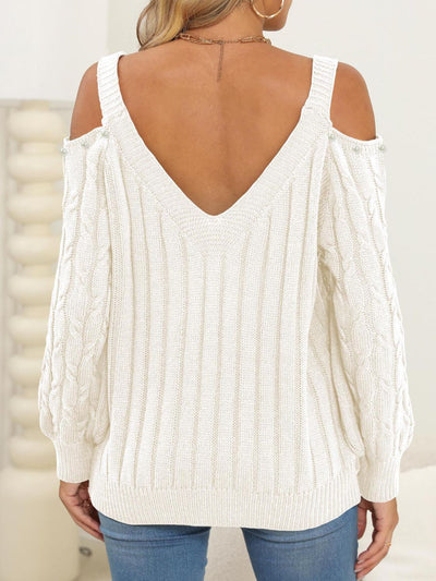 Women's Fashion Cable-Knit Cold Shoulder Sweater