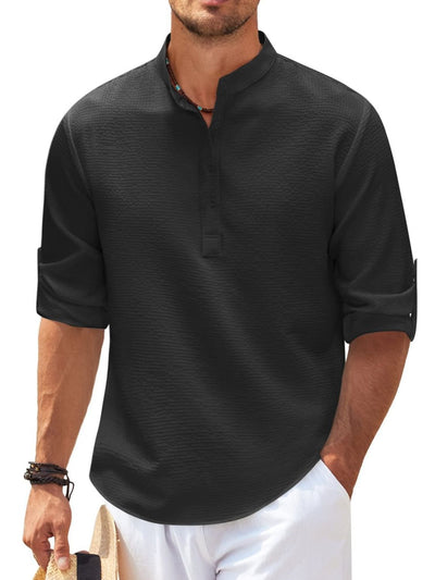 Men's Full Size Half Button Long Sleeve Shirt Plus Size Fashion