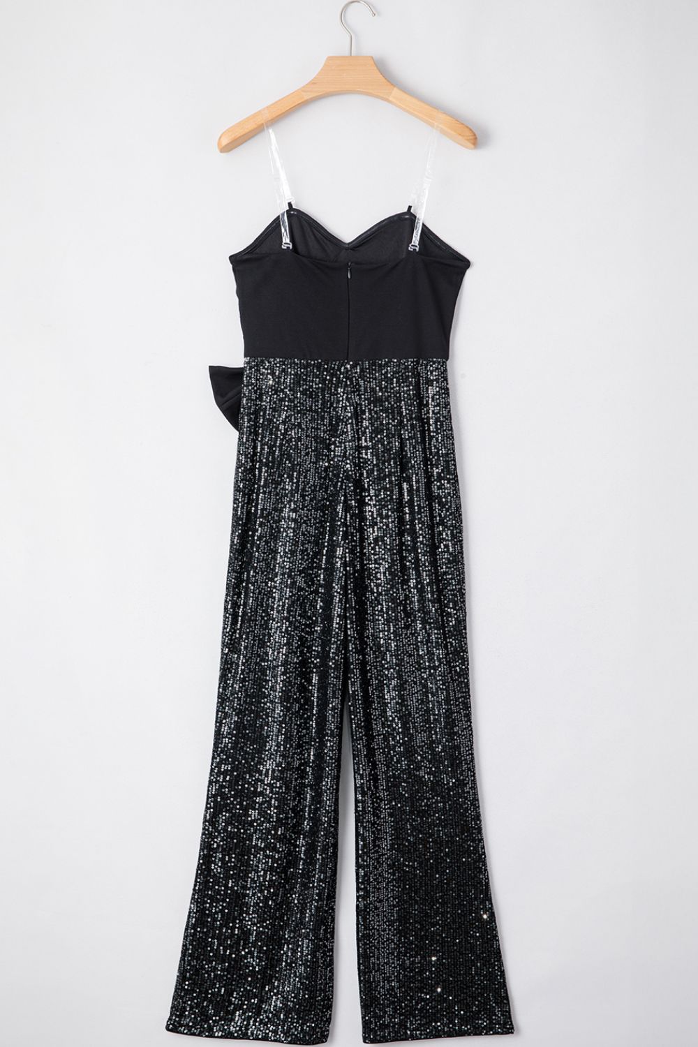 Women's Formal Bow Sequin Jumpsuit with Wide-Leg Design