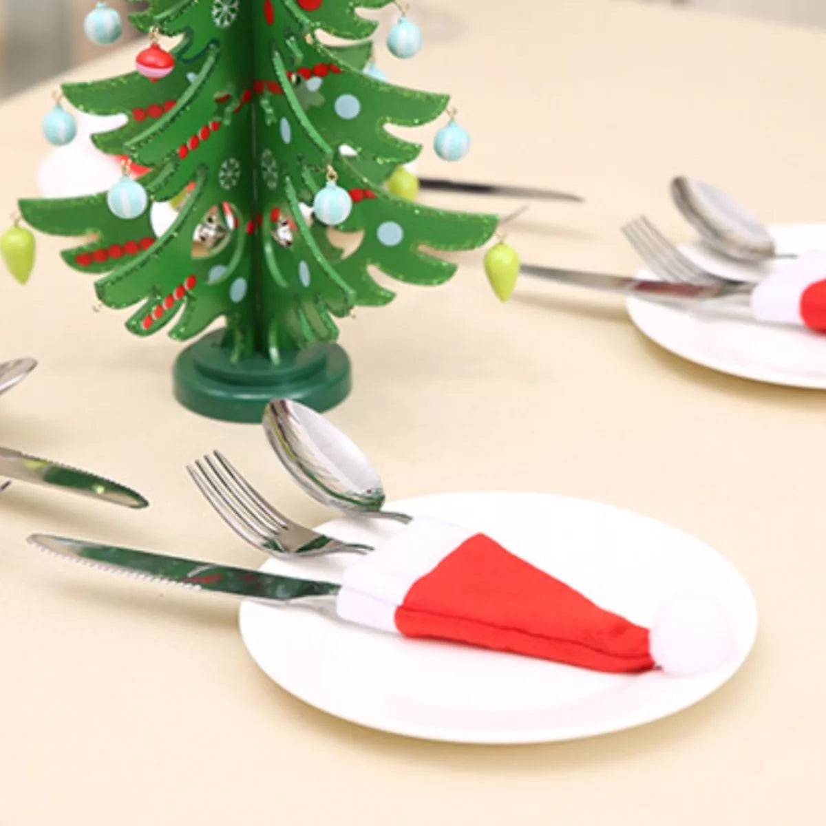 Christmas Santa Hat Cutlery Holders Decorative Table Setting
