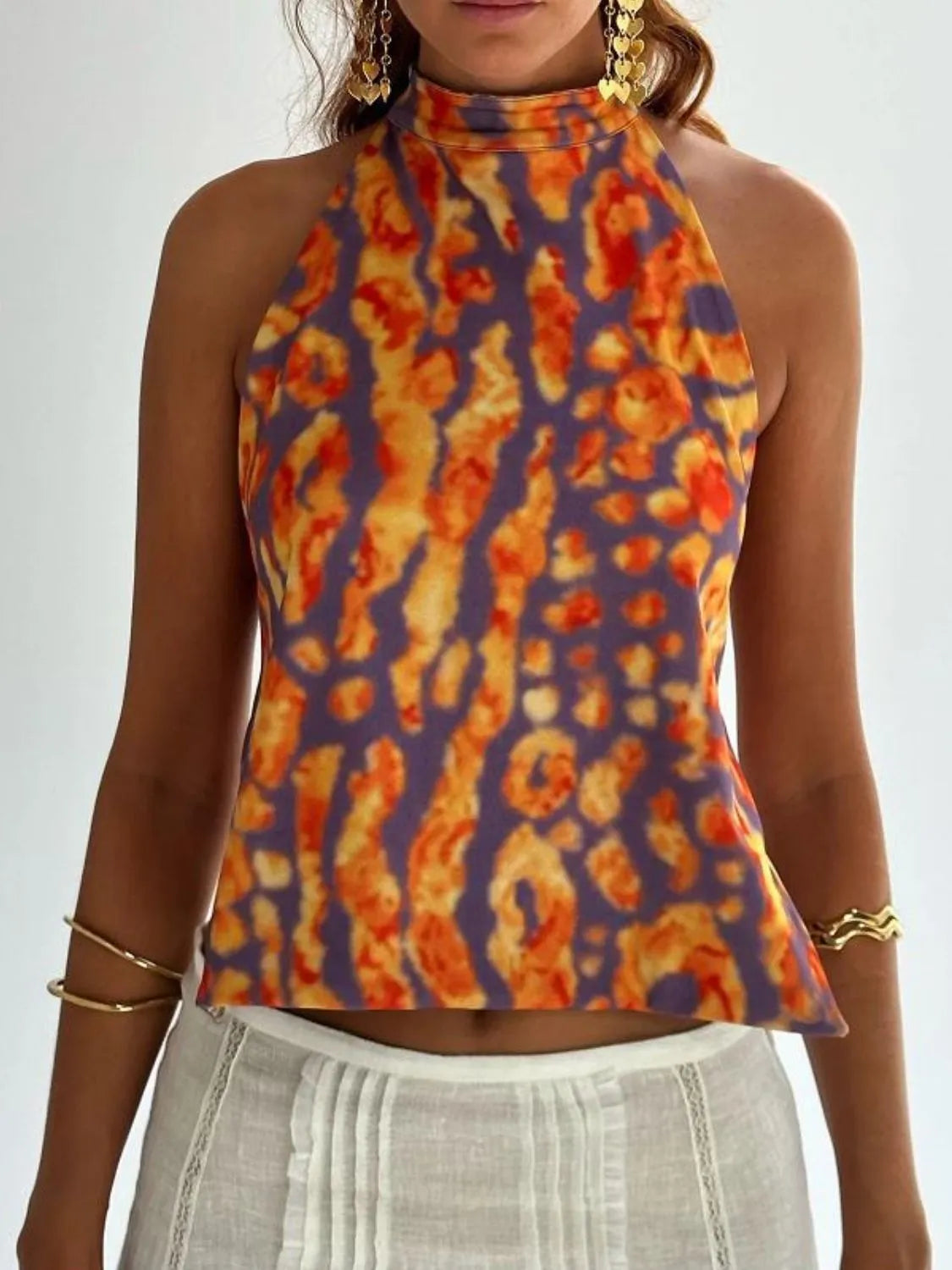 Backless Printed Halter Neck Tank