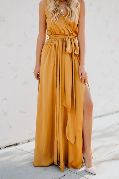 Surplice Tie Waist Maxi Dress