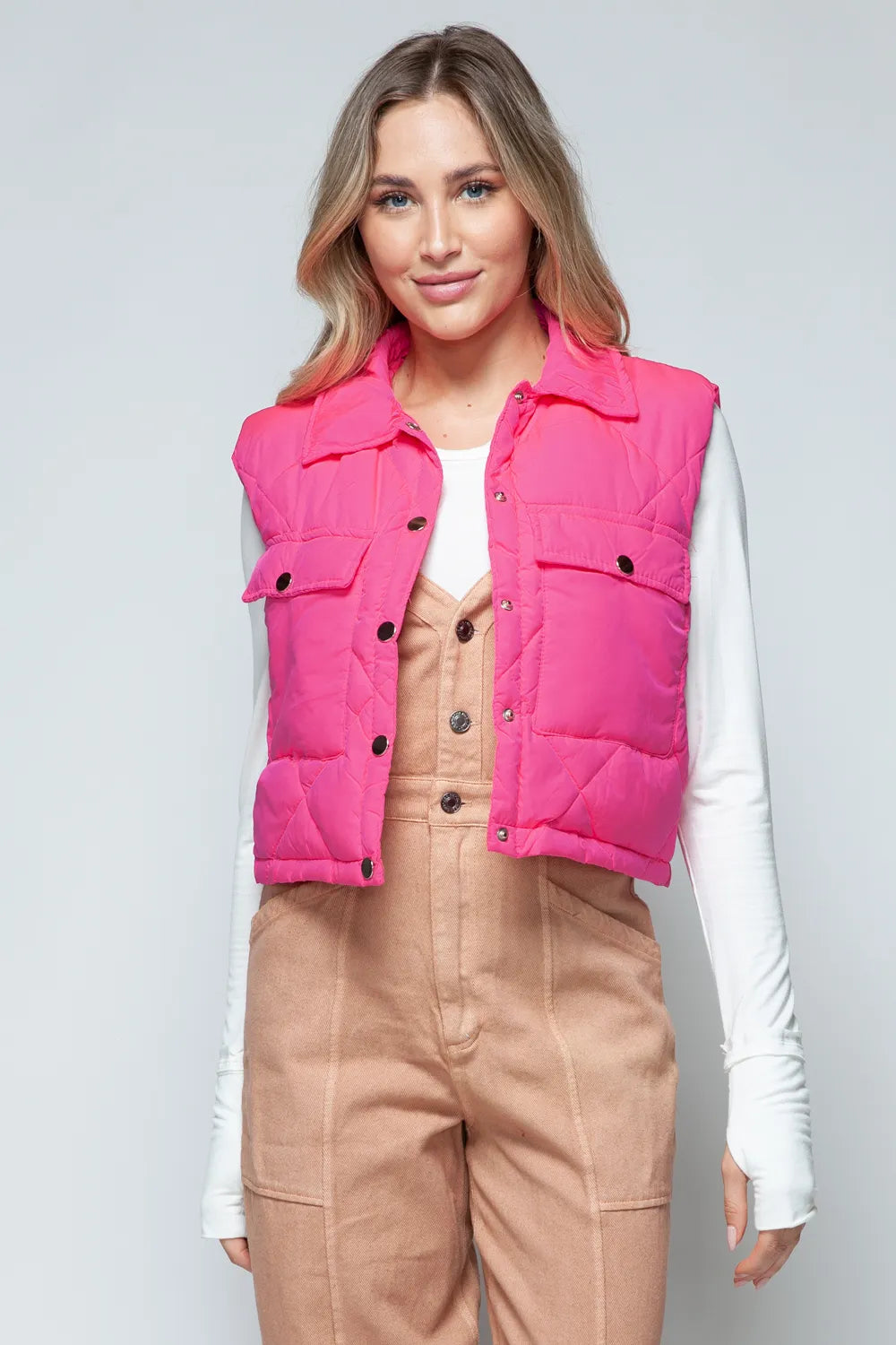 Snobbish Snap Down Quilted Crop Vest