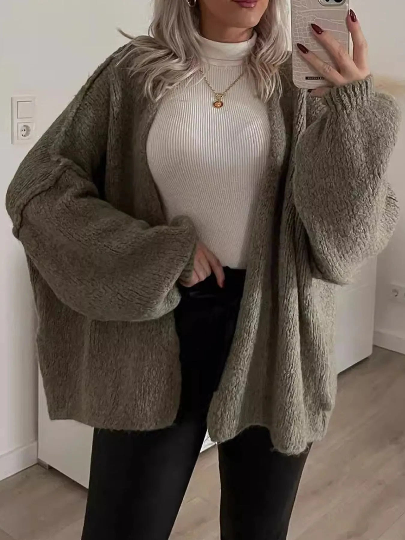 Open Front Dropped Shoulder Cardigan