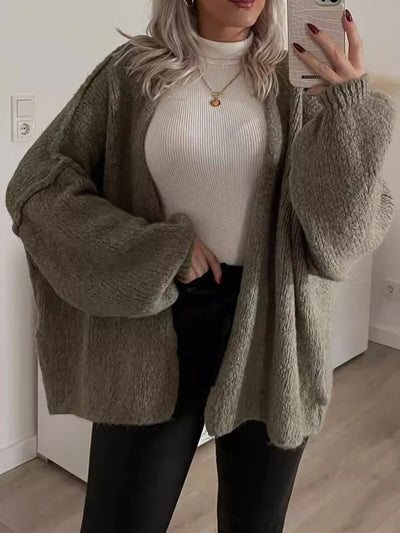 Open Front Dropped Shoulder Cardigan
