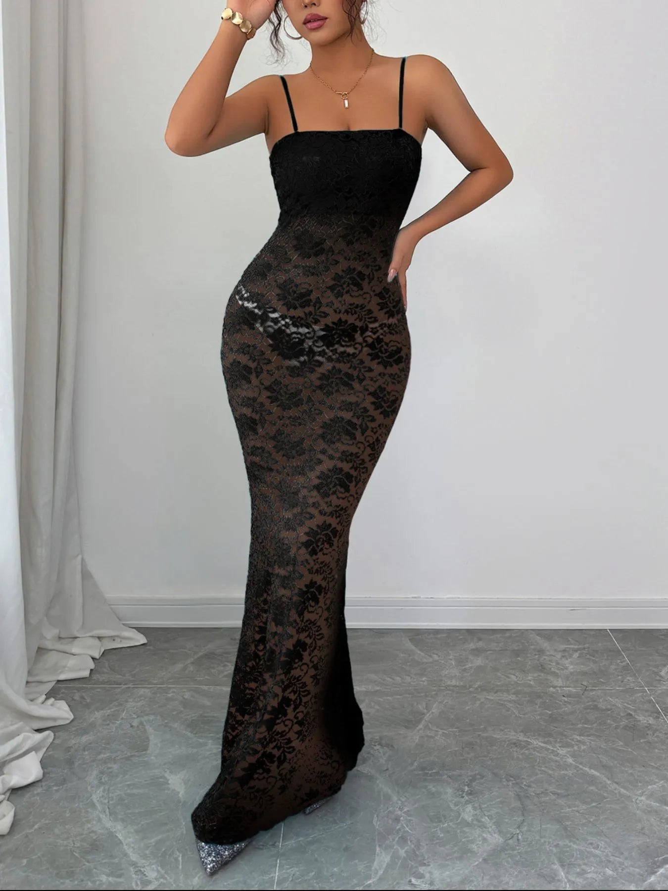 Lace Square Neck Maxi Cami Dress