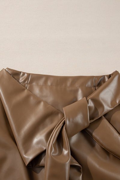 Trendy Bowknot Elastic Waist Mini Skirt in Chic Faux Leather