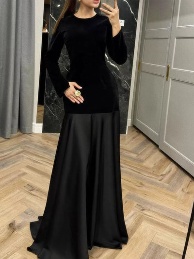 Round Neck Long Sleeve Maxi Dress
